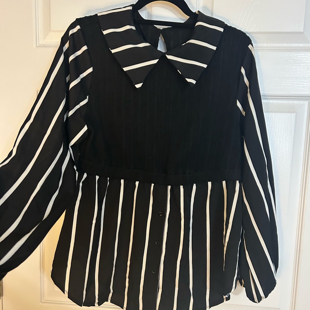 Black and White Striped Women's Top